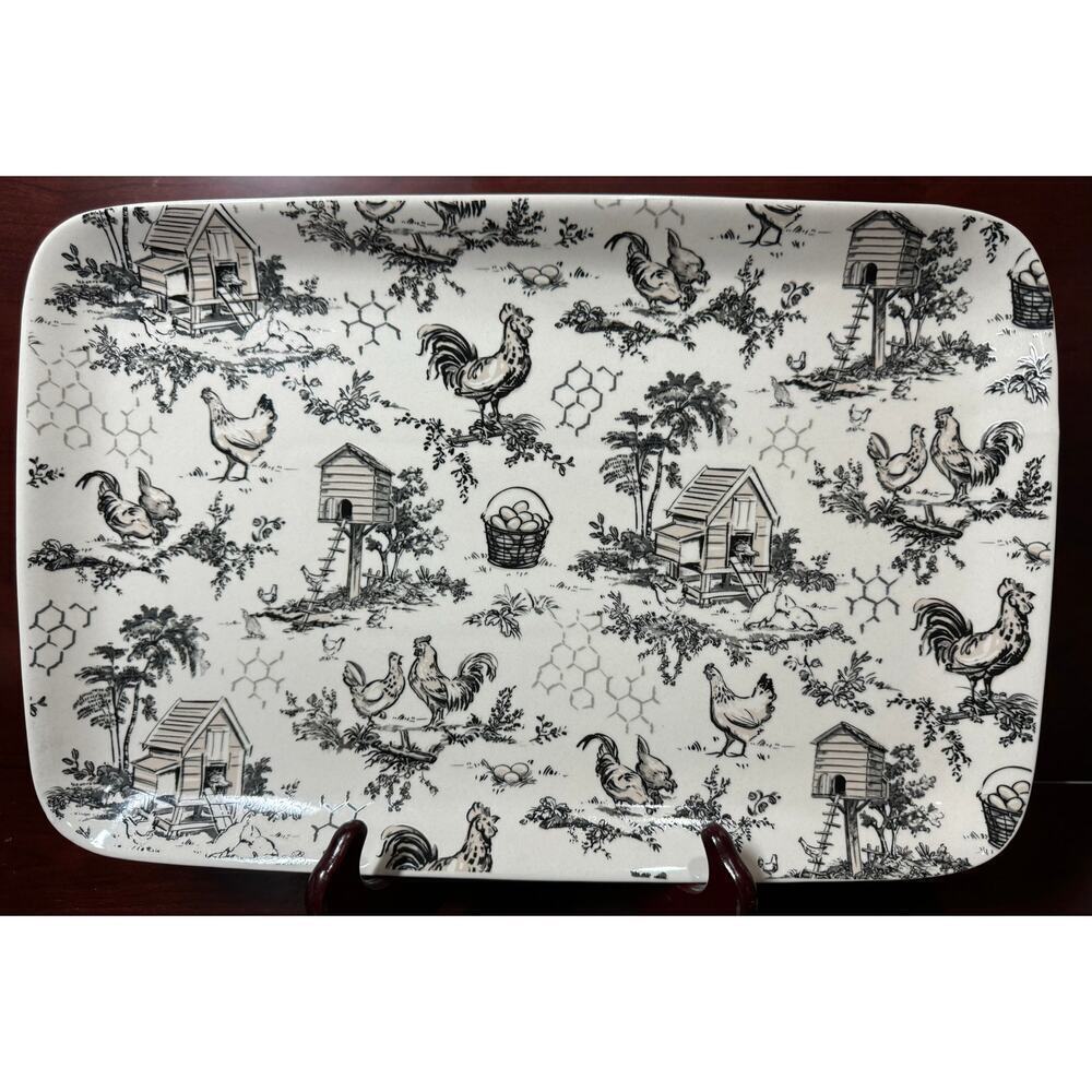 Creative Co-Op Ceramic Rooster Chicken Farm Platter By Artist Chad Burnett